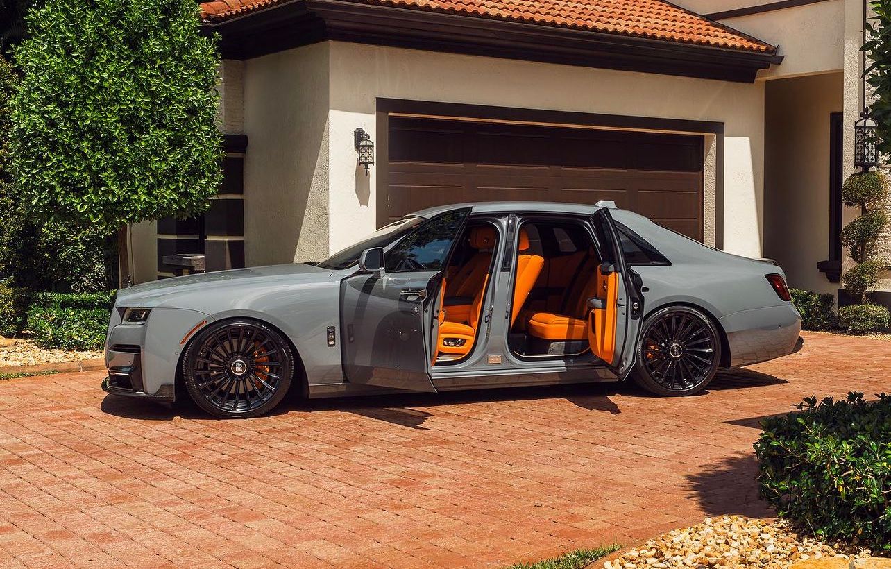 Orange Interior of Grey Rolls Royce Ghost
